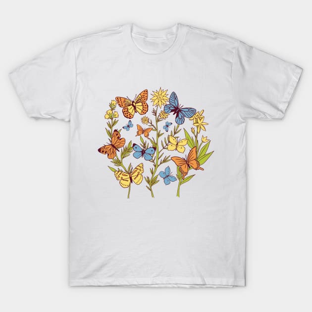 Flowers and Butterflies T-Shirt by Sal71